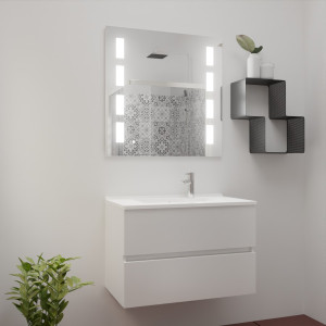 Meuble ROSINOX 80 cm avec plan vasque et miroir PRESTIGE - Blanc Mat
