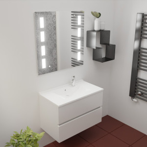 Meuble ROSINOX 80 cm avec plan vasque et miroir PRESTIGE - Blanc Mat