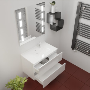 Meuble ROSINOX 80 cm avec plan vasque et miroir PRESTIGE - Blanc Mat