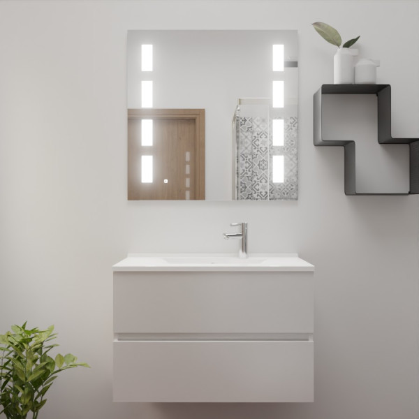 Meuble ROSINOX 80 cm avec plan vasque et miroir PRESTIGE - Blanc Mat