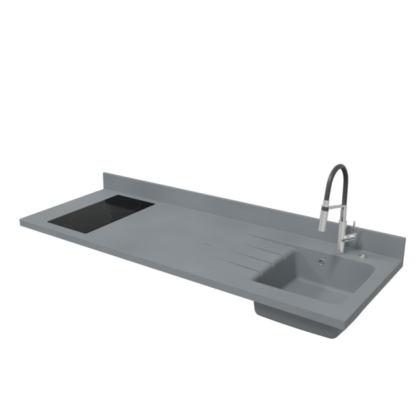 Plan de travail monobloc PlaniQuartz avec évier à droite - 180cm CROMO