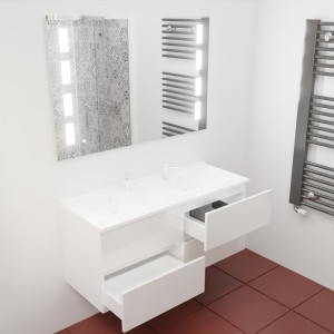 Meuble double vasque ROSINOX 120 cm avec miroir LED PRESTIGE - Blanc Mat