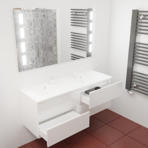 Meuble double vasque ROSINOX 140 cm avec miroir LED PRESTIGE - Blanc Mat