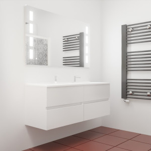 Meuble double vasque ROSINOX 140 cm avec miroir LED PRESTIGE - Blanc Mat