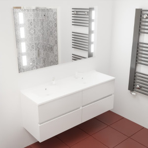 Meuble double vasque ROSINOX 140 cm avec miroir LED PRESTIGE - Blanc Mat