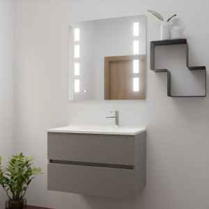 Meuble ROSINOX 80 cm avec plan vasque et miroir PRESTIGE - Gris Mat