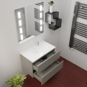 Meuble ROSINOX 80 cm avec plan vasque et miroir PRESTIGE - Gris Mat