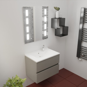 Meuble ROSINOX 70 cm avec plan vasque et miroir PRESTIGE - Gris Mat