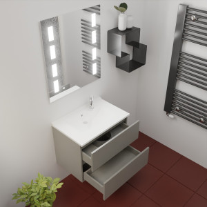 Meuble ROSINOX 70 cm avec plan vasque et miroir PRESTIGE - Gris Mat