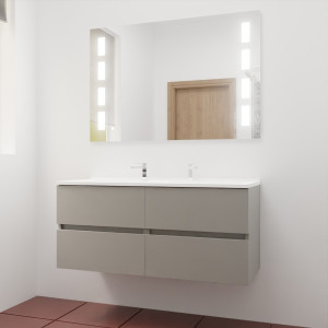 Meuble double vasque ROSINOX 120 cm avec miroir LED PRESTIGE - Gris Mat