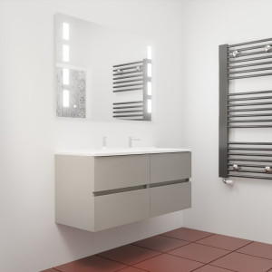 Meuble double vasque ROSINOX 120 cm avec miroir LED PRESTIGE - Gris Mat