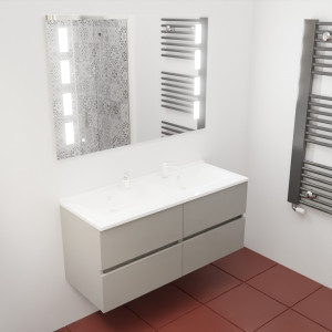 Meuble double vasque ROSINOX 120 cm avec miroir LED PRESTIGE - Gris Mat