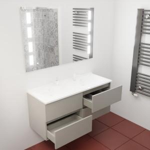 Meuble double vasque ROSINOX 120 cm avec miroir LED PRESTIGE - Gris Mat