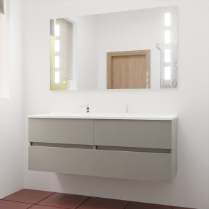 Meuble double vasque ROSINOX 140 cm avec miroir LED PRESTIGE - Gris Mat