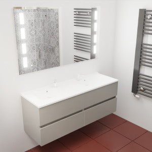 Meuble double vasque ROSINOX 140 cm avec miroir LED PRESTIGE - Gris Mat