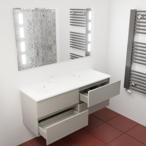 Meuble double vasque ROSINOX 140 cm avec miroir LED PRESTIGE - Gris Mat