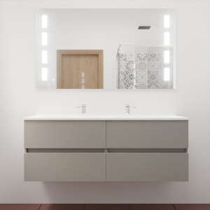 Meuble double vasque ROSINOX 140 cm avec miroir LED PRESTIGE - Gris Mat