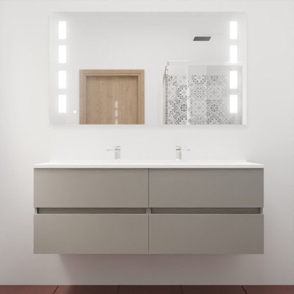 Meuble double vasque ROSINOX 140 cm avec miroir LED PRESTIGE - Gris Mat