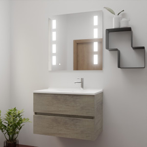 Meuble ROSINOX 80 cm avec plan vasque et miroir PRESTIGE - Chêne