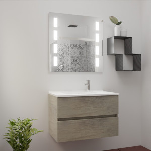 Meuble ROSINOX 80 cm avec plan vasque et miroir PRESTIGE - Chêne