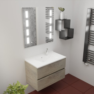 Meuble ROSINOX 80 cm avec plan vasque et miroir PRESTIGE - Chêne