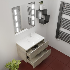 Meuble ROSINOX 80 cm avec plan vasque et miroir PRESTIGE - Chêne