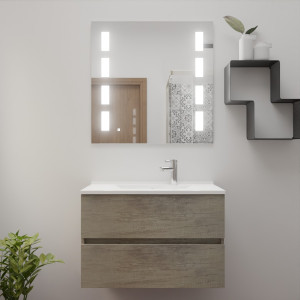 Meuble ROSINOX 80 cm avec plan vasque et miroir PRESTIGE - Chêne