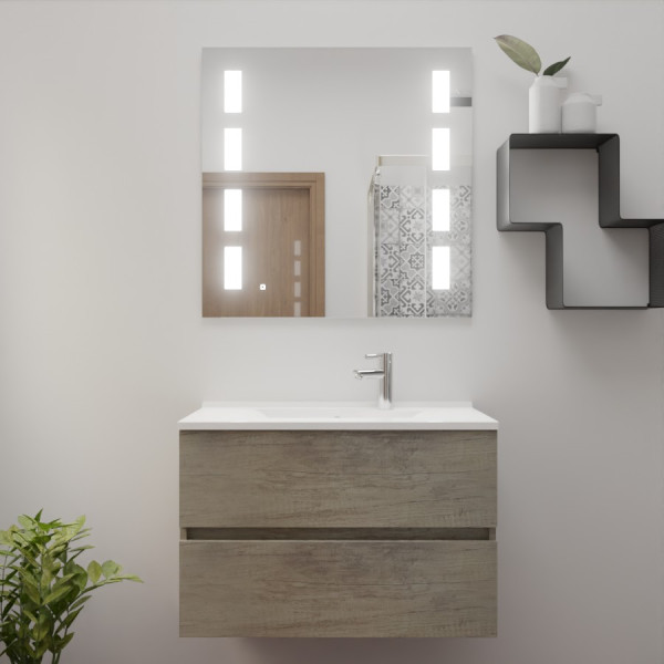 Meuble ROSINOX 80 cm avec plan vasque et miroir PRESTIGE - Chêne
