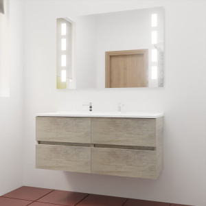 Meuble double vasque 120 cm avec miroir LED PRESTIGE - Chêne