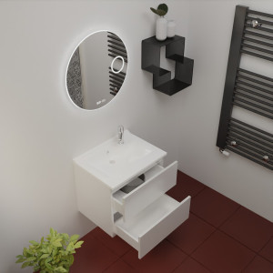 Meuble ROSINOX 60 cm avec plan vasque et miroir - Blanc Mat