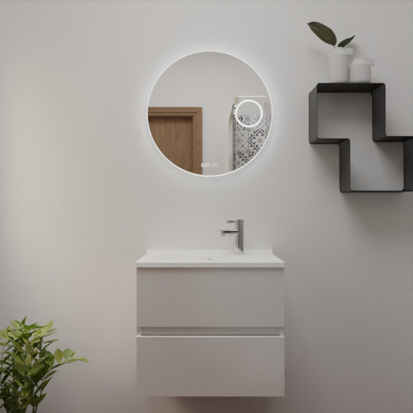 Meuble ROSINOX 60 cm avec plan vasque et miroir - Blanc Mat