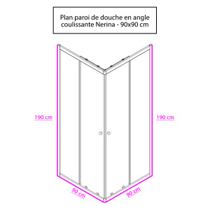 Porte de douche d'angle avec 2 coulissants NERINA - 90x90 cm 