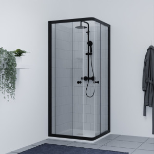 Porte de douche d'angle avec 2 coulissants NERINA Noir mat - 80x80 cm