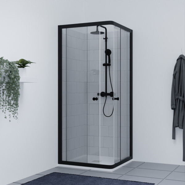 Porte de douche d'angle avec 2 coulissants NERINA Noir mat - 80x80 cm