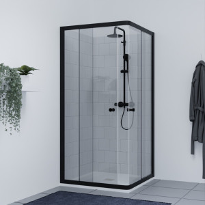 Porte de douche d'angle avec 2 coulissants NERINA Noir mat- 90x90 cm