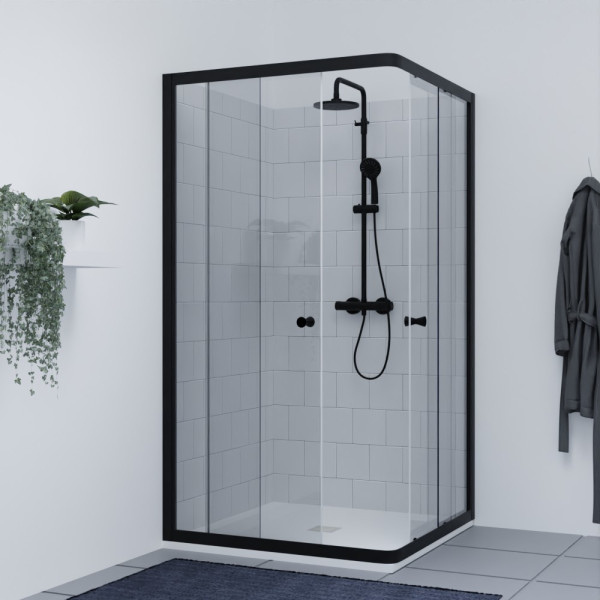 Porte de douche d'angle avec 2 coulissants NERINANoir mat- 100x100 cm