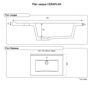 Plan vasque en céramique CERAPLAN - 80 cm