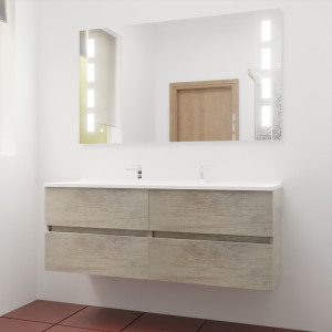 Ensemble meuble double vasque 140 cm ROSINOX Chêne avec miroir LED PRESTIGE 