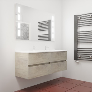 Ensemble meuble double vasque 140 cm ROSINOX Chêne avec miroir LED PRESTIGE 