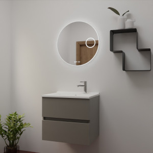 Meuble salle de bain ROSINOX 60 cm Gris mat avec plan simple vasque et miroir RONDINARA 