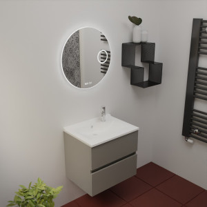 Meuble salle de bain ROSINOX 60 cm Gris mat avec plan simple vasque et miroir RONDINARA 