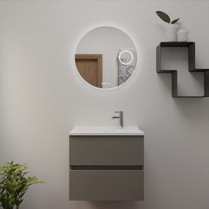 Meuble salle de bain ROSINOX 60 cm Gris mat avec plan simple vasque et miroir RONDINARA 