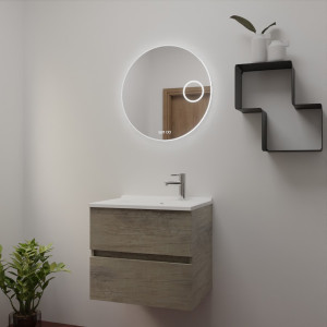 Meuble salle de bain ROSINOX 60 cm coloris Chêne avec plan simple vasque et miroir RONDINARA 