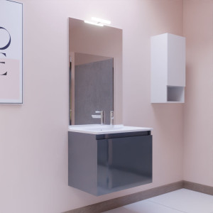 Meuble PROLINE 70 cm avec plan vasque et miroir - Gris anthracite