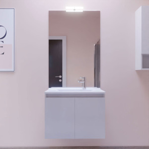 Meuble PROLINE 70 cm avec plan vasque et miroir - blanc brillant