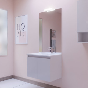 Meuble PROLINE 70 cm avec plan vasque et miroir - blanc brillant