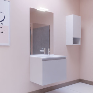 Meuble PROLINE 70 cm avec plan vasque et miroir - blanc brillant