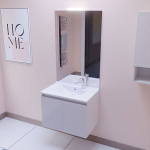 Meuble PROLINE 70 cm avec plan vasque et miroir - blanc brillant
