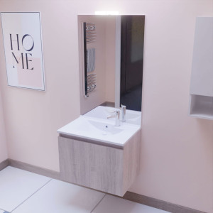 Meuble PROLINE 70 cm avec plan vasque et miroir - Cambrian oak