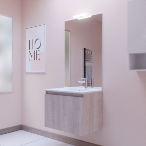Meuble PROLINE 70 cm avec plan vasque et miroir - Cambrian oak